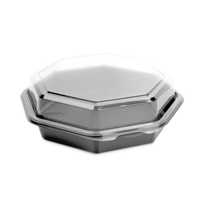 SCC865045AP94 Creative Carryouts OctaView Hinged Lid Containers, 7.5 x 8 x 2.4, Black/Clear, Plastic, 100/Carton