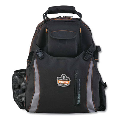 EGO13743 Arsenal 5843 Tool Backpack Dual Compartment, 26 Compartments, 8.5 x 13.5 x 18, Ballistic Polyester, Black/Gray