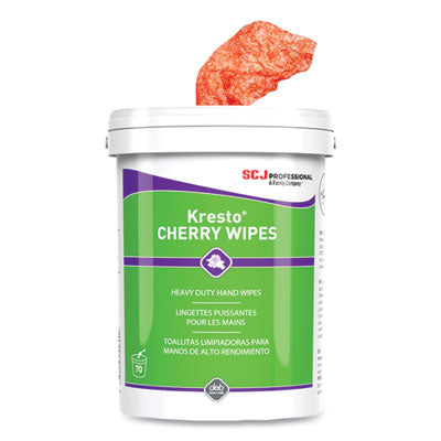 SJNKCW70W Kresto Cherry Wipes, Cloth, 1-Ply, 7.92 X 5.74, Cherry Scent, Red/white, 70/pack, 6 Packs/carton SC JOHNSON