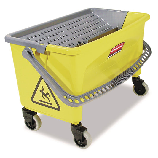 RCPQ90088YW HYGEN Press Wring Bucket for Microfiber Flat Mops, 43 qt, Yellow RUBBERMAID COMMERCIAL PROD.