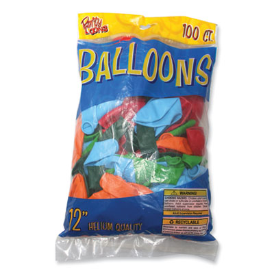TBL1200 Party Loons Helium Quality Latex Balloons, Assorted Colors, 100/Pack
