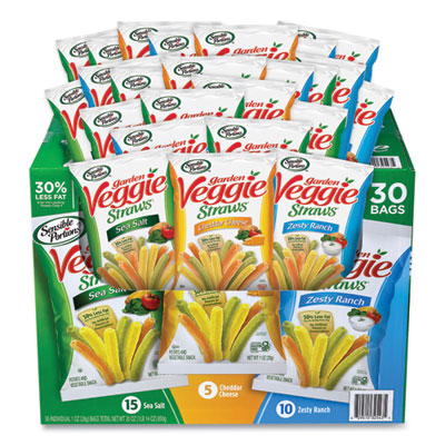 GRR22000413 Veggie Straws, Cheddar Cheese/Sea Salt/Zesty Ranch, 1 oz Bag, 30 Bags/Carton