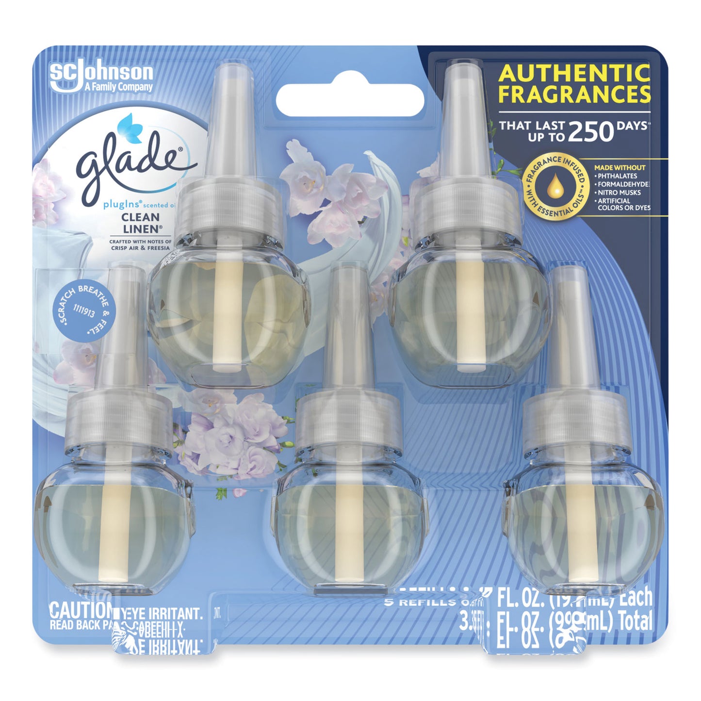 SJN322829 Plugins Scented Oil Refill, Clean Linen, 0.67 oz, 5/Pack