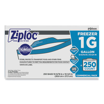 SJN364937 Zipper Freezer Bags, 1 gal, 10.56" x 10.75", Clear, 250/Carton