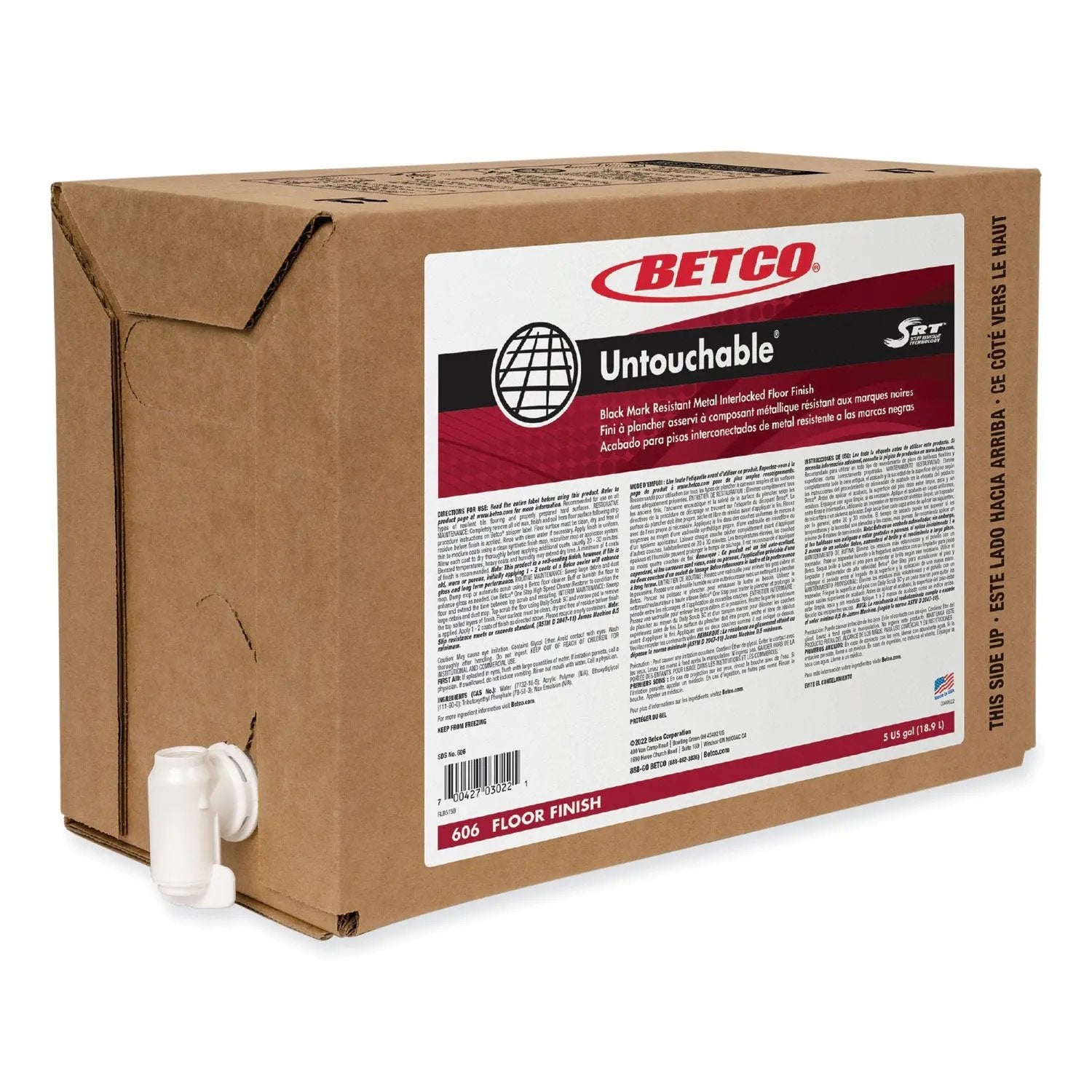 BET606B500 Untouchable Floor Finish with SRT, 5 gal Bag-in-Box Betco