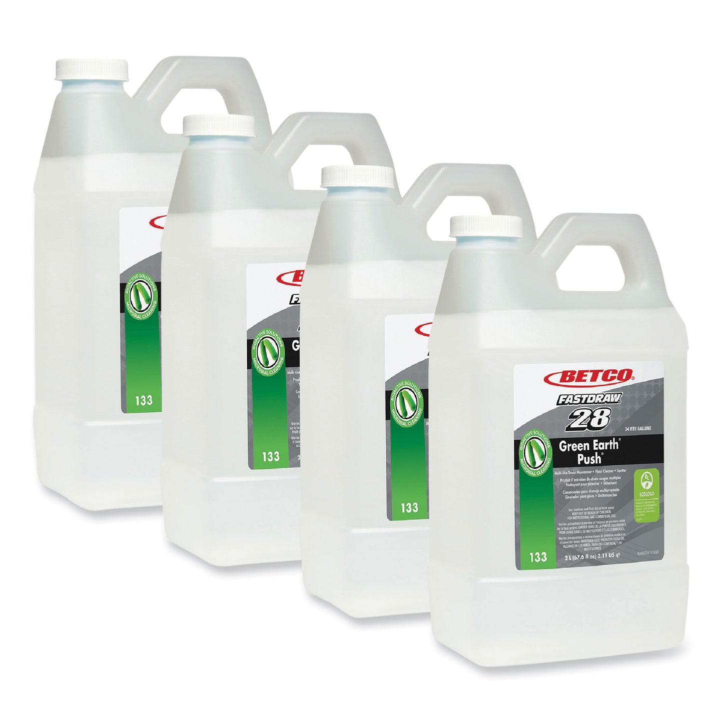 BET1334700 PUSH FastDraw All Purpose Cleaner and Odor Eliminator, New Green Scent, 2 L Bottle, 4/Carton