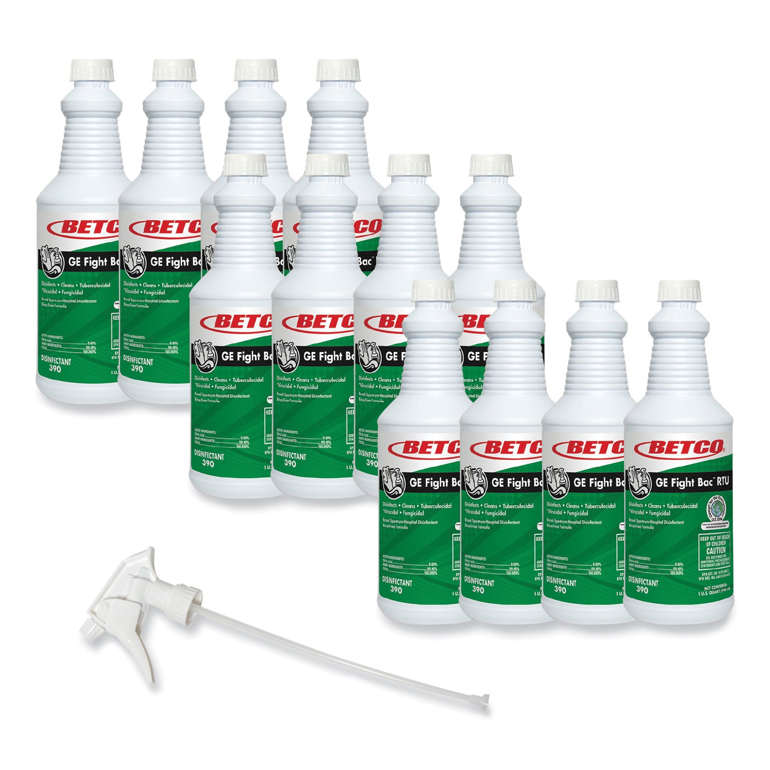 BET3901200 GE Fight Bac RTU Disinfectant, Fresh Scent, 32oz Bottle, 12/Carton Betco