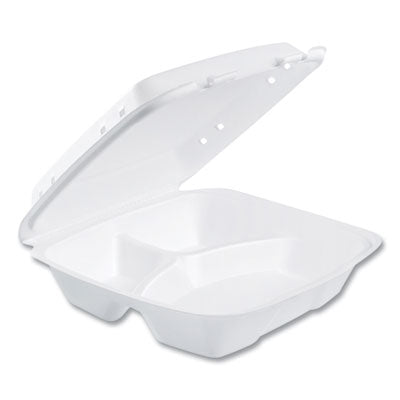 DCC90HTPF3VR Insulated Foam Hinged Lid Containers, 3 Compartments, 9.01 x 9.4 x 3.1, White, 200/Carton