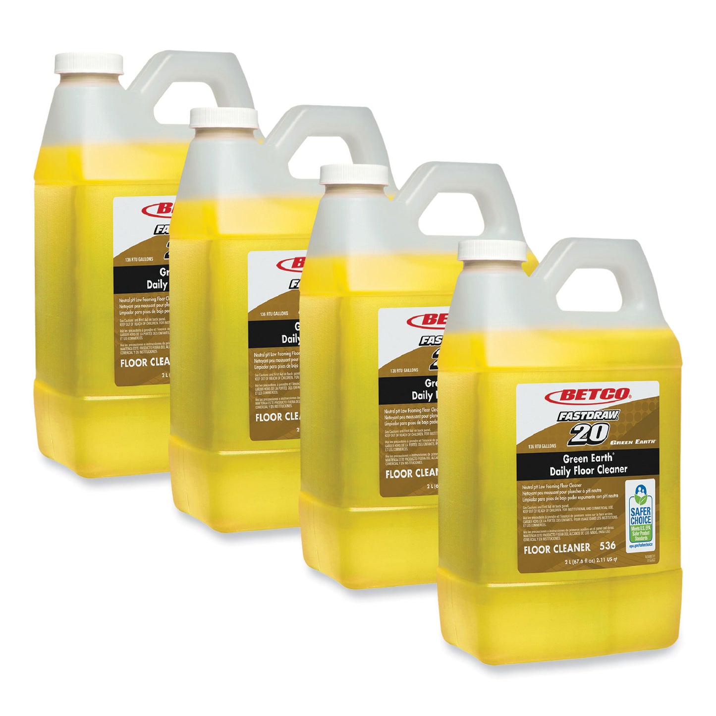 BET5364700 Green Earth Daily FastDraw Floor Cleaner, 2 L Bottle, Unscented, 4/Carton