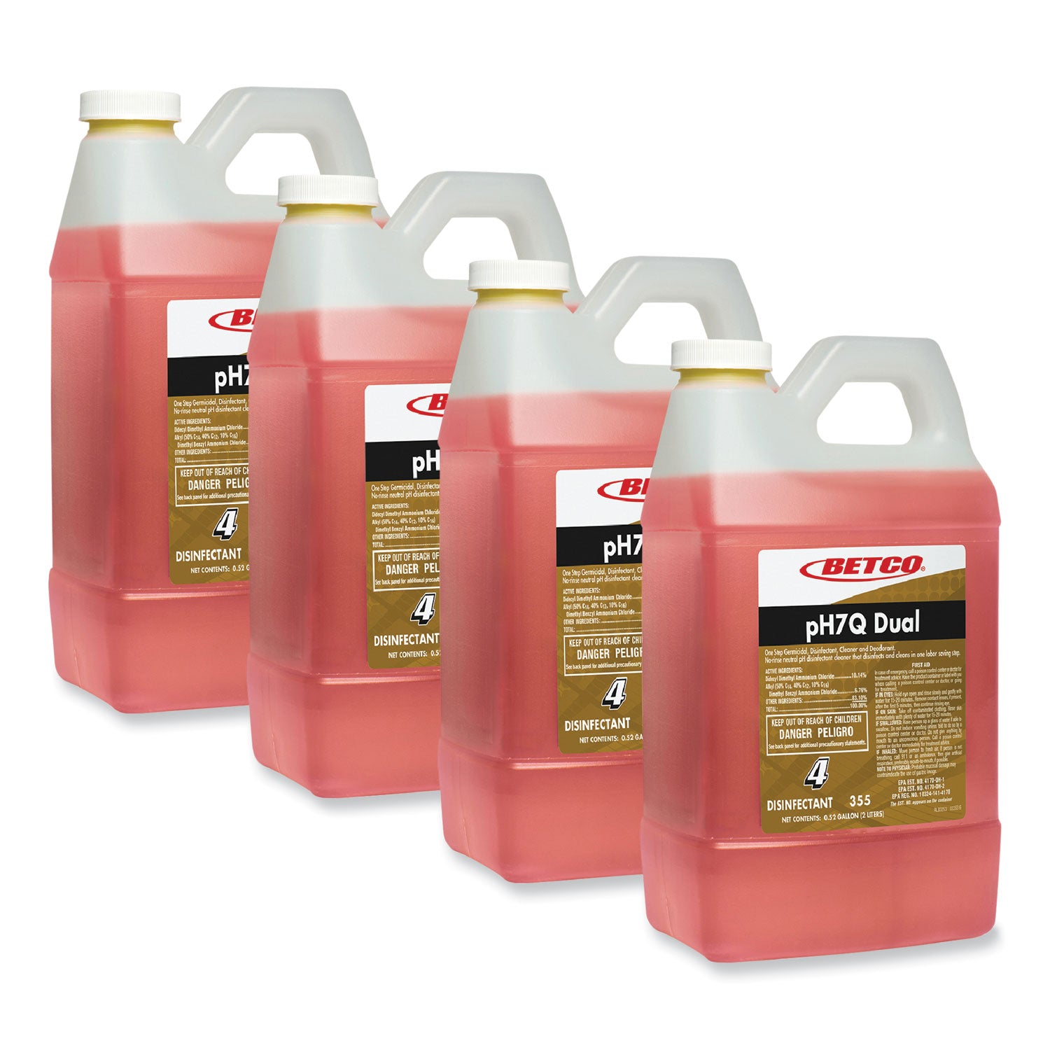 BET3554700 pH7Q Dual Neutral FastDraw Disinfectant Cleaner, Lemon Scent, 67.6 oz Bottle, 4/Carton Betco