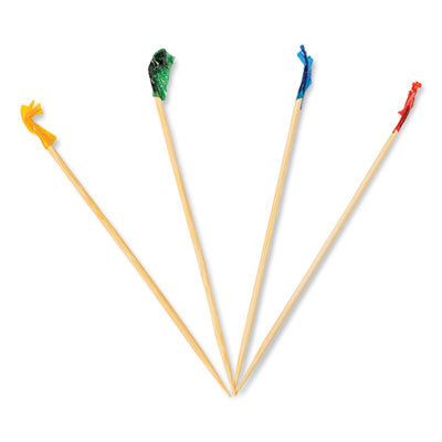 RPPR812B Cellophane-Frill Wood Picks, 4", Bamboo, Assorted Colors, 10,000/Carton