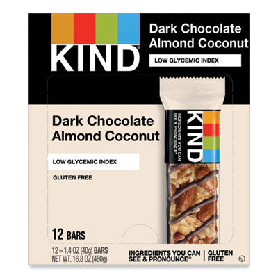 KND19987 Fruit And Nut Bars, Dark Chocolate Almond And Coconut, 1.4 Oz Bar, 12/box