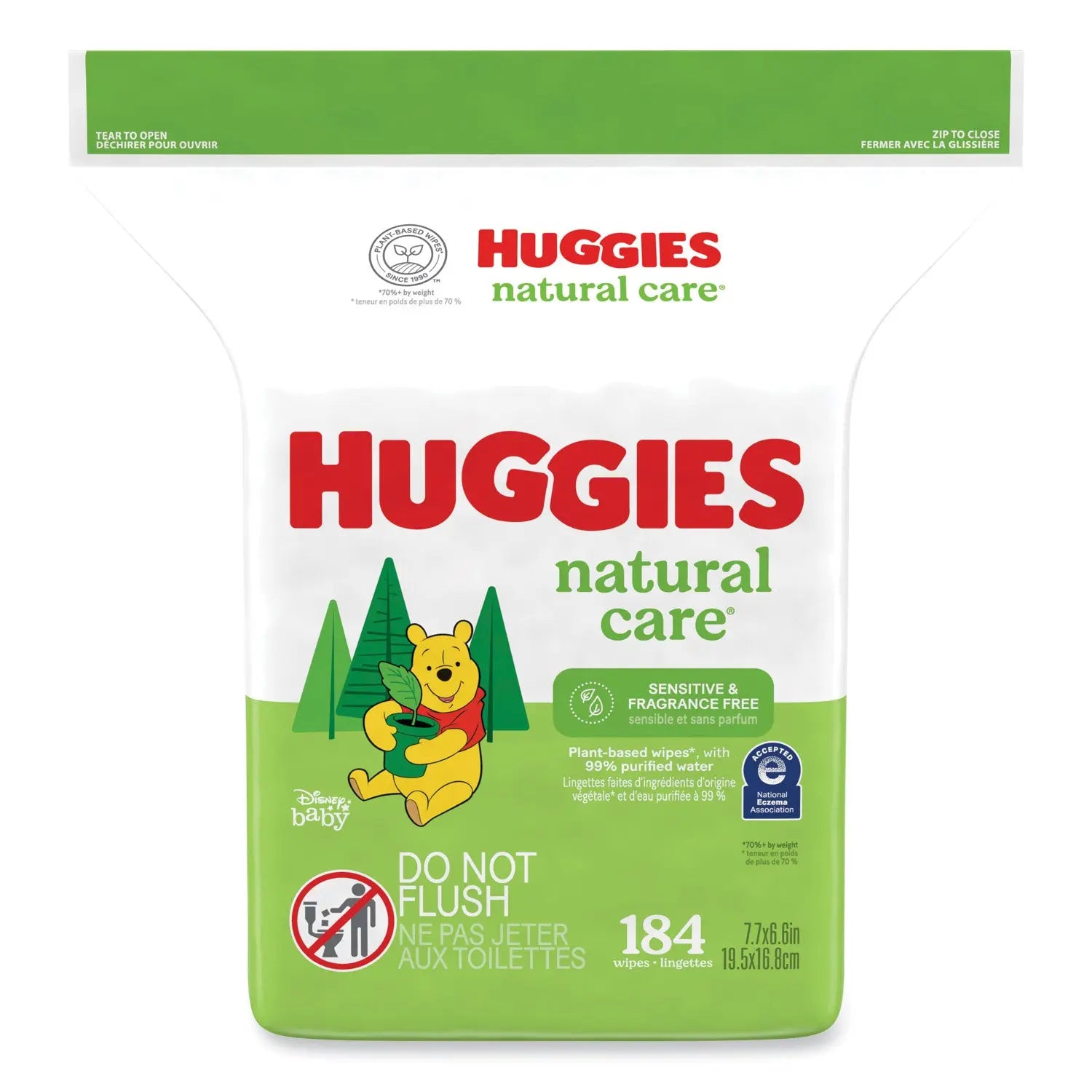 KCM31816 Natural Care Sensitive Baby Wipes, 1-Ply, 3.88 x 6.6, Unscented, White, 184/Pack, 3 Packs/Carton Huggies