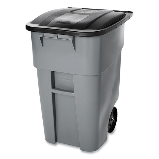 RCP9W27GY Rollout Container, 50 gal, Molded Plastic, Gray RUBBERMAID COMMERCIAL PROD.