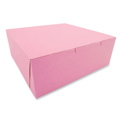 SCH0891 Pink One-Piece Non-Window Bakery Box, 14 x 14 x 5, Pink, Paper, 50/Carton
