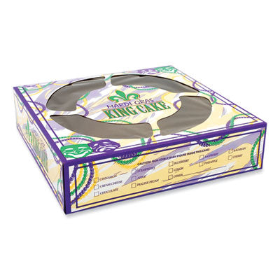 SCH2486 Mardi Gras King Cake Window Boxes, 10 x 10 x 2.5, Green/Purple/White, Paper, 100/Carton