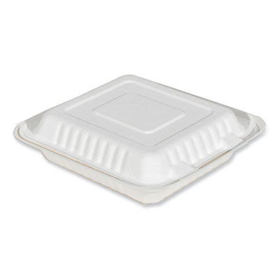 SCH18942 ChampWare Molded-Fiber Clamshell Containers, 8" x 8", White, Sugarcane, 200/Carton