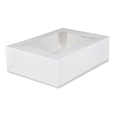 SCH23093 White Window Bakery Boxes with Tuck-in Lid, 10 x 14 x 4, White, Paper, 100/Carton