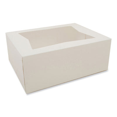 SCH24223 White Window Bakery Boxes with Attached Flip Top, 4-Corner Beers Design, 10 x 10 x 4, White, Paper, 200/Carton