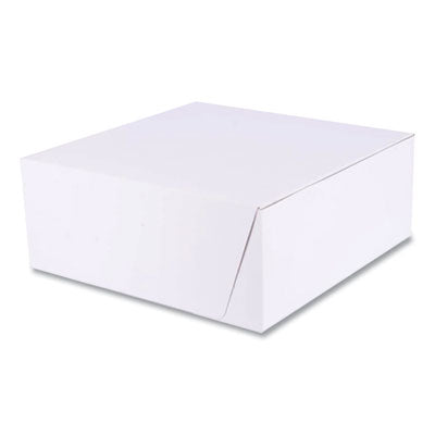 SCH1573 White One-Piece Non-Window Bakery Boxes, Standard, 10 x 10 x 4, White, Paper, 100/Bundle