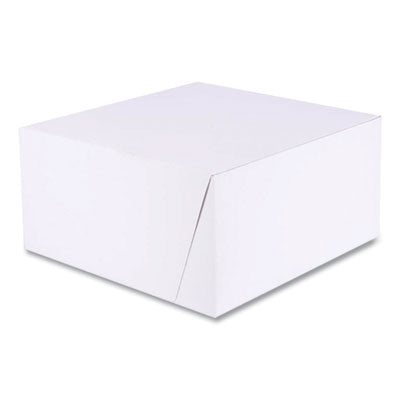 SCH1576 White One-Piece Non-Window Bakery Boxes, Standard, 10 x 10 x 5, White/Brown, Paper, 100/Bundle