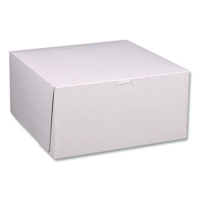 SCH1589 White One-Piece Non-Window Bakery Boxes, Standard, 12 x 12 x 6, White/Brown, Paper, 50/Bundle