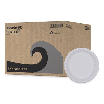 BWKPLHIPS10WH Hi-Impact Plastic Dinnerware, Plate, 10" Dia, White, 500/carton