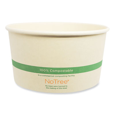 WORBONT32W No Tree Wide Paper Bowls, 32 oz, 5.9" Diameter x 3.1" h, Natural, Sugarcane, 300/Carton
