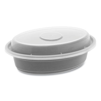 PCTOC08B Newspring VERSAtainer Microwavable Containers, Oval, 8 oz, 5.7 x 4 x 1.45, Black/Clear, Plastic, 150/Carton