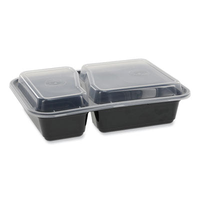 PCTNC8288B Newspring VERSAtainer Microwavable Containers, Rectangular, 2 Compartments, 30 oz, Black/Clear, Plastic, 150/Carton
