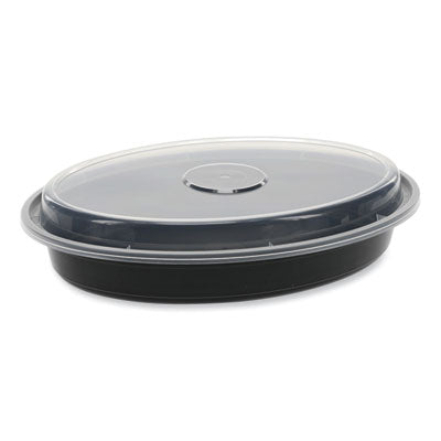 PCTOC24B Newspring VERSAtainer Microwavable Containers, Oval, 24 oz, 9.1 x 6.7 x 1.45, Black/Clear, Plastic, 150/Carton