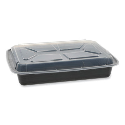PCTNC989B Newspring VERSAtainer Microwavable Containers, Rectangular, 58 oz, 8.5 x 11.5 x 2.5, Black/Clear, Plastic, 150/Carton