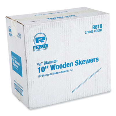 RPPR818 Wooden Skewers, 10", Natural, 1,000/Box, 3 Boxes/Carton