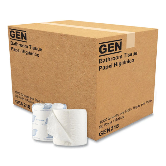 GEN218 Standard Bath Tissue, Individually Wrapped Rolls, Septic Safe, 1-Ply, White, 1,000 Sheets/Roll, 96 Rolls/Carton GEN