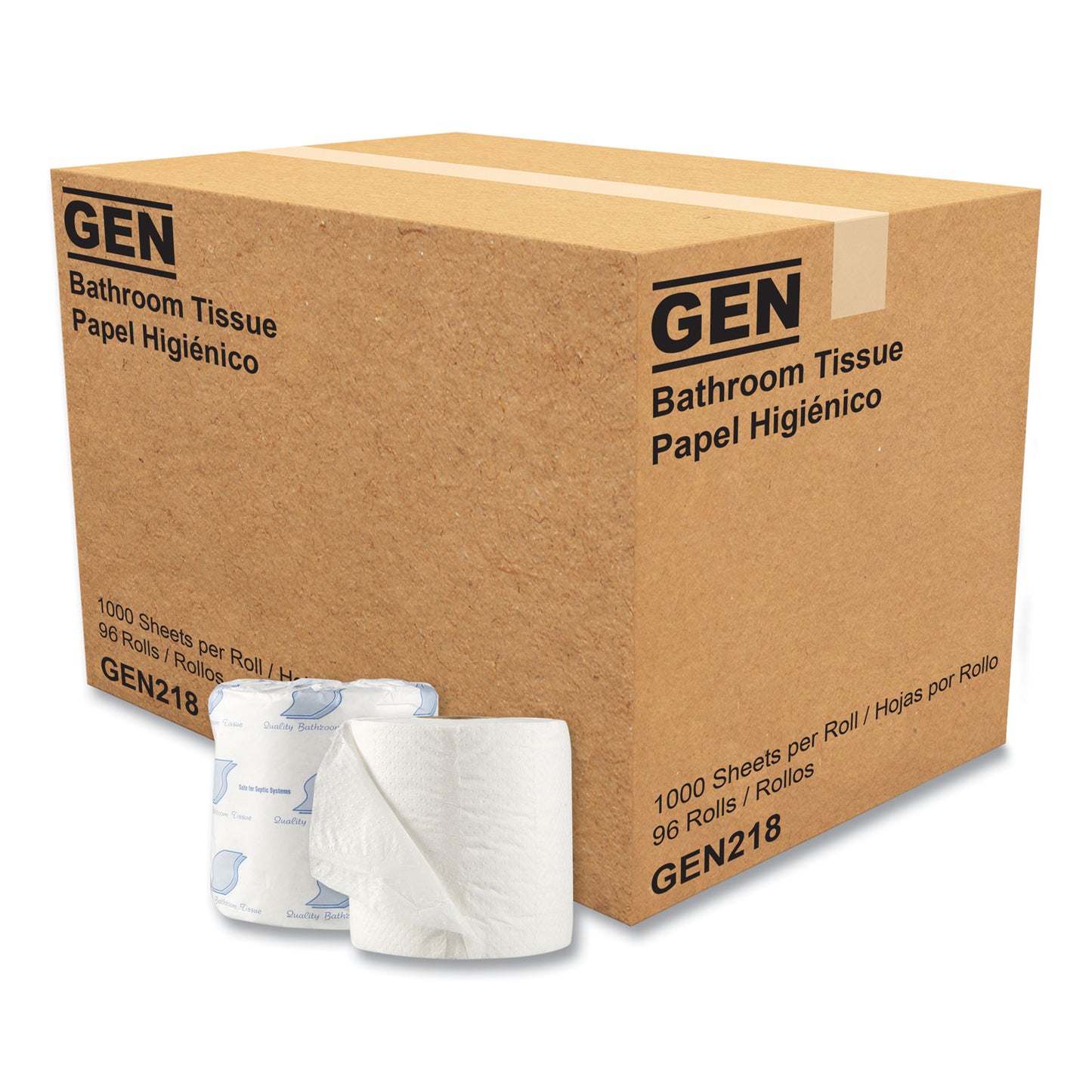 GEN218 Standard Bath Tissue, Individually Wrapped Rolls, Septic Safe, 1-Ply, White, 1,000 Sheets/Roll, 96 Rolls/Carton