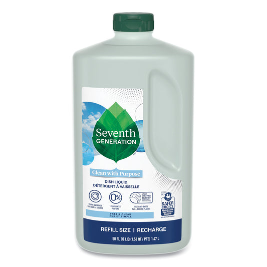 SEV22724CT Natural Dishwashing Liquid, Free and Clear, 50 oz Bottle, 3/Carton