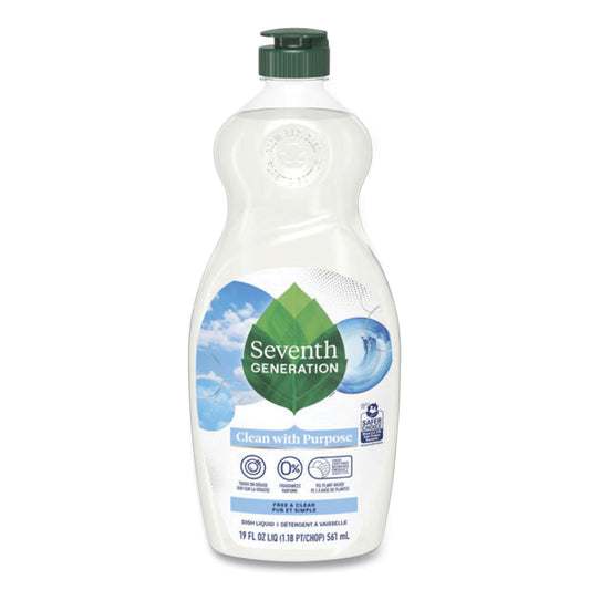 SEV44986CT Natural Dishwashing Liquid, Free and Clear, 19 oz Bottle, 6/Carton