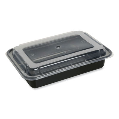 GENTORECT38 Microwavable Food Container with Lid, Rectangular, 38 oz, 8.81 x 6.02 x 2.48, Black/Clear, Plastic, 150/Carton