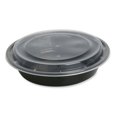 GENTORND48 Microwavable Food Container with Lid, Round, 48 oz, 8.85 x 8.85 x 2.24, Black/Clear, Plastic, 150/Carton