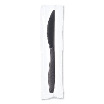 SCCRSK20004 Reliance Classic Plastic Cutlery, Individually Wrapped, Medium Heavyweight Knife, Black, 1,000/Carton
