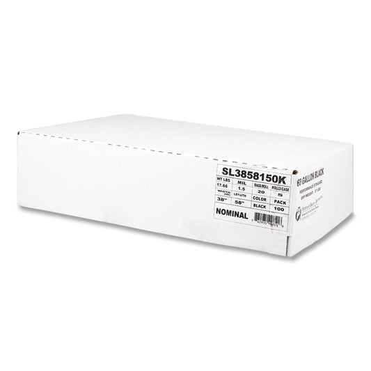 IBSSL3858150K Low-Density Commercial Can Liners, 60 gal, 1.5 mil, 38" x 58", Black, Interleaved Roll, 20 Bags/Roll, 5 Rolls/Carton