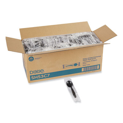 DXESH53C7 Individually Wrapped Heavyweight Soup Spoons, 5.75", Plastic, Black, 1,000/Carton
