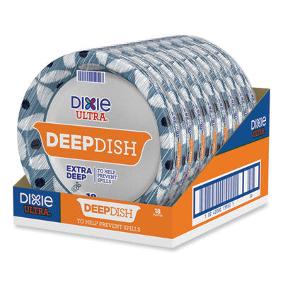 DXE15951 Deep Dish Paper Plate, 9.56" dia, Blue/Yellow, 18/Pack
