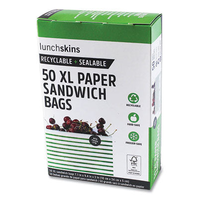 LCH865772000494 Paper Sandwich Bag, XL Sandwich, 7.1" x 2" x 9.4", Green Stripes/White, 50/Box