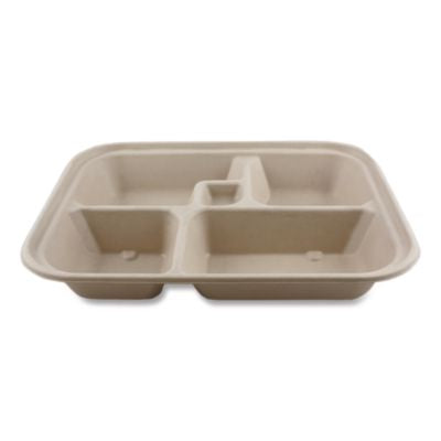 WORTRSCBBLFS Fiber Containers, Bento Box, 5 Compartments, 12 x 9.5 x 2, Natural, Paper, 300/Carton