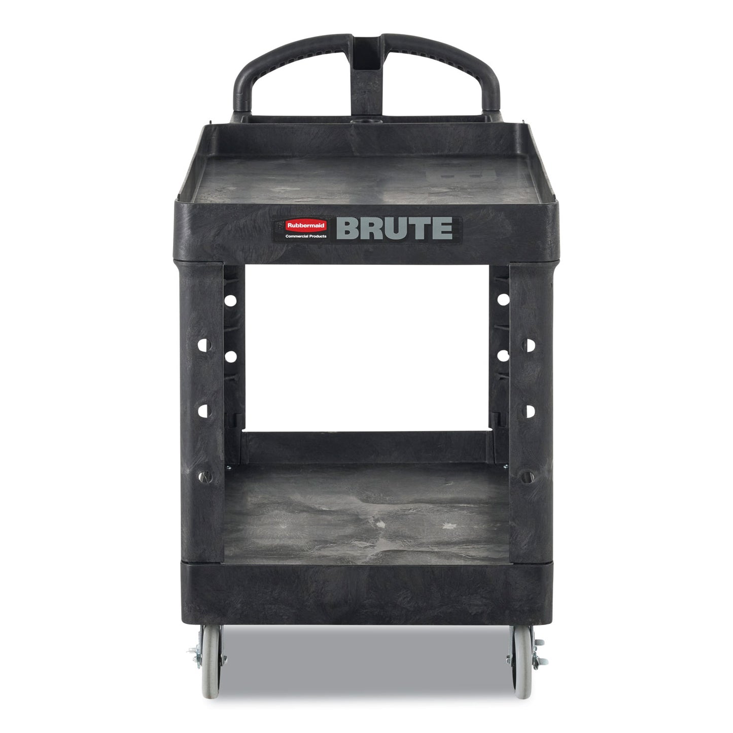 RCP450088BK BRUTE Heavy-Duty Utility Cart with Lipped Shelves, Plastic, 2 Shelves, 500 lb Capacity, 17.13" x 38.5" x 38.88", Black
