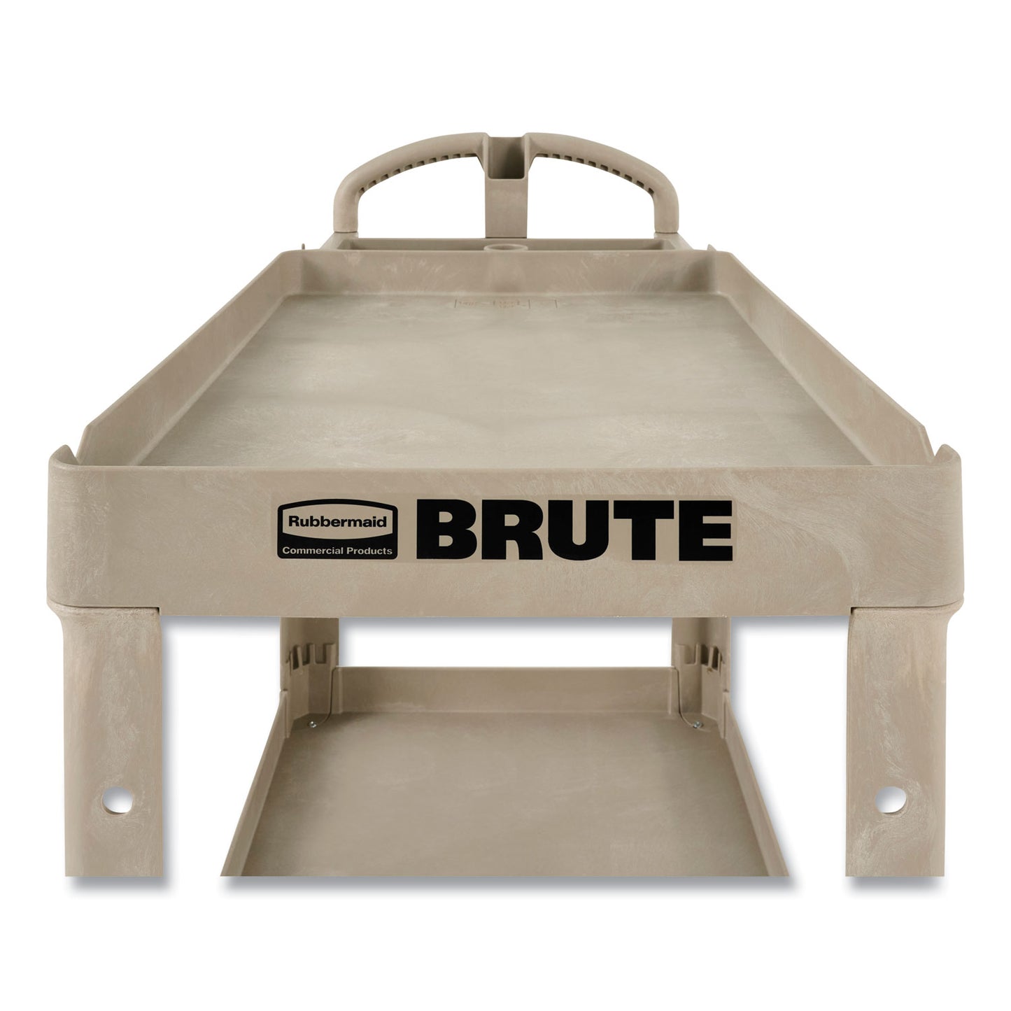 RCP452088BG BRUTE Heavy-Duty Utility Cart with Lipped Shelves, Plastic, 2 Shelves, 500 lb Capacity, 25.9" x 45.2" x 32.2", Beige
