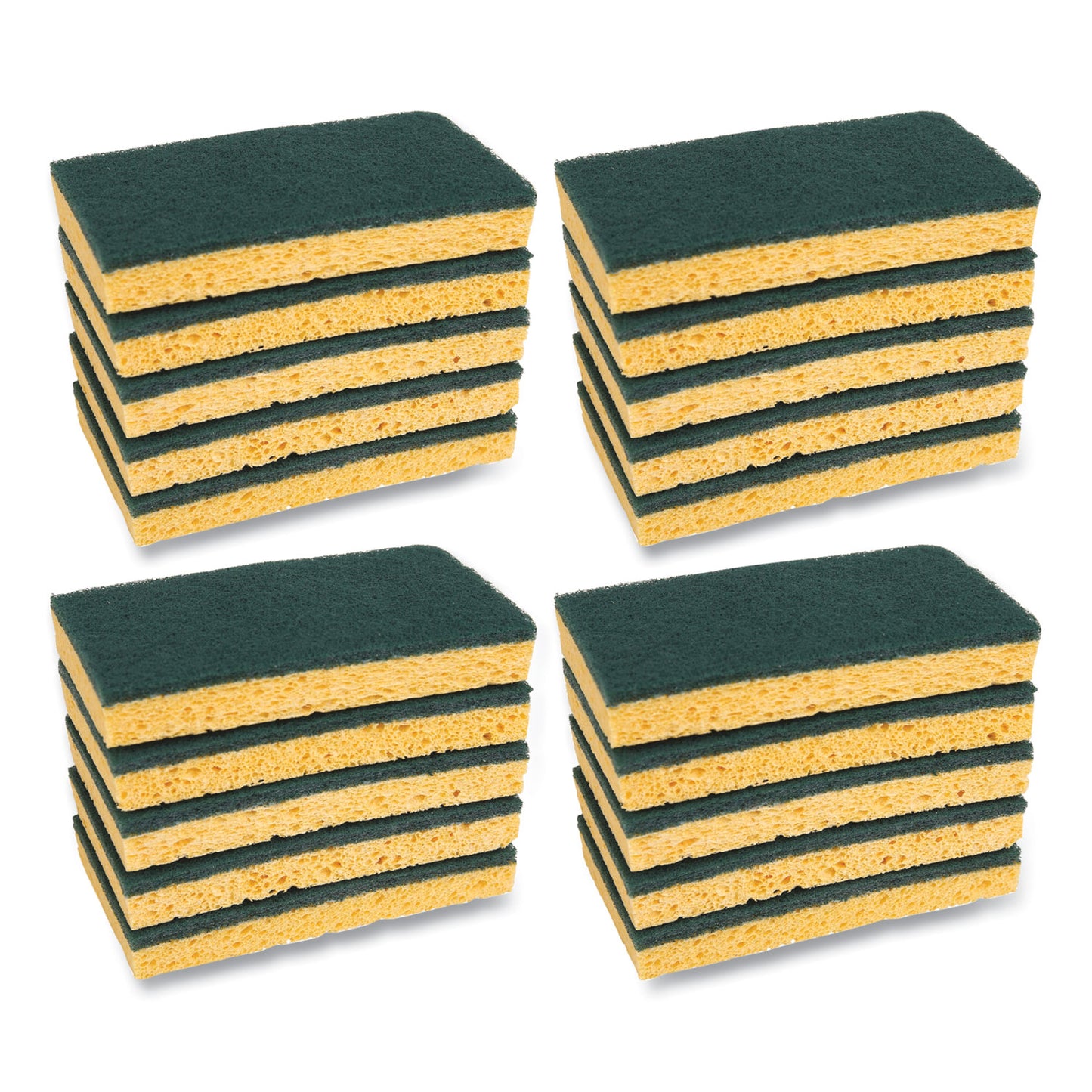 BWK174 Medium-Duty Scrubbing Sponge, Individually Wrapped, 3.6 x 6.1, 0.75" Thick, Yellow/Green, 20/Carton