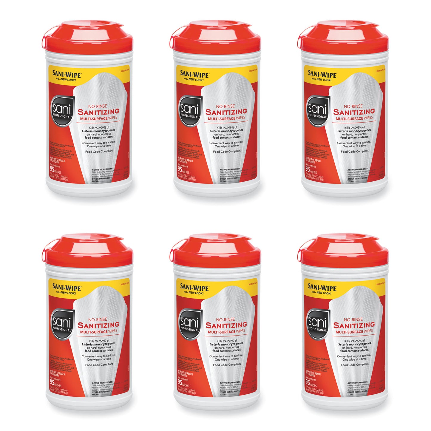 NICP56784 No-Rinse Sanitizing Multi-Surface Wipes, Unscented, White, 95/Container, 6/Carton