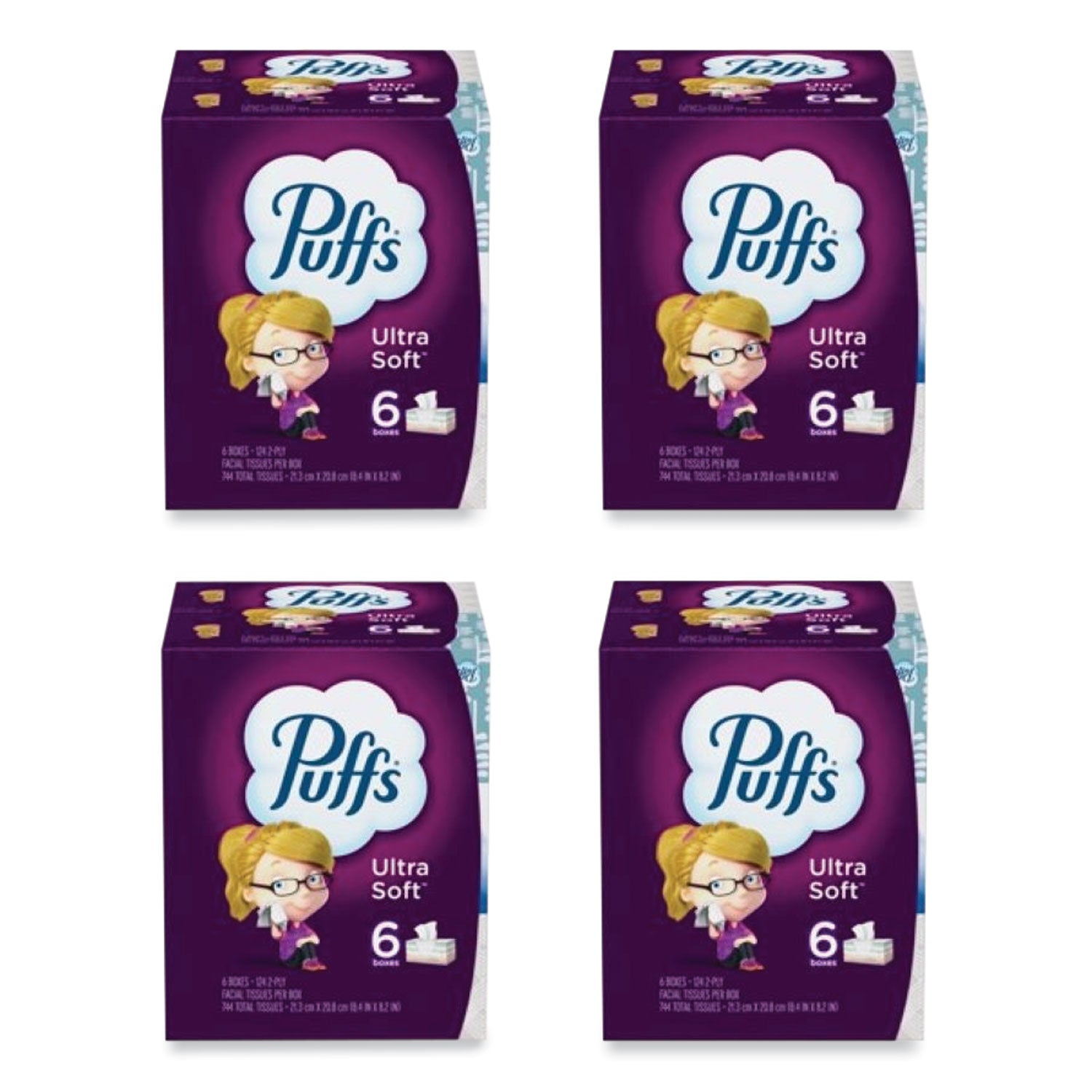 PGC35554 Ultra Soft Facial Tissue, 2-Ply, White, 124 Sheets/Box, 6 Boxes/Pack, 4 Packs/Carton Puffs